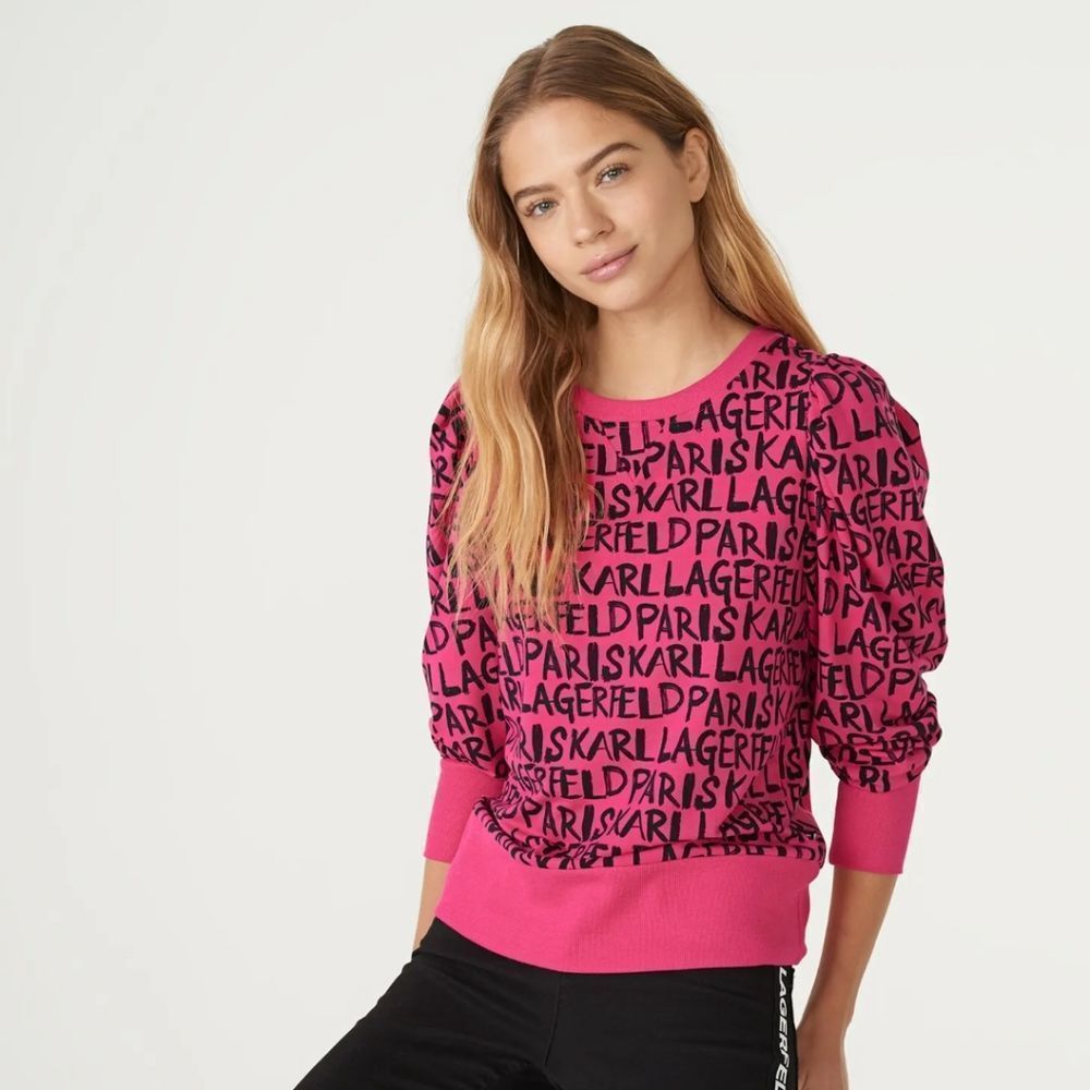 Karl Lagerfeld Pink and Black Logo Crewneck Sweater